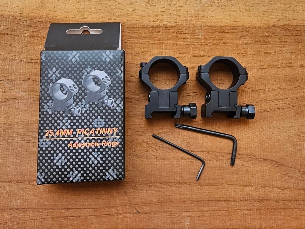 SOPORTE/BASE/ANILLA DE MONTAJE PARA MIRA TELESCOPICA RIEL 22 mm, alta 24mm y orificio de 25,4mm inclinación ajustable