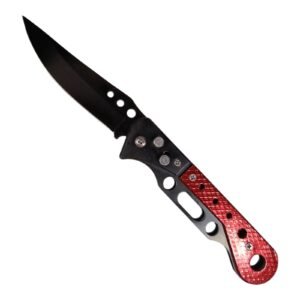 Navaja automatica metalica negra cacha roja