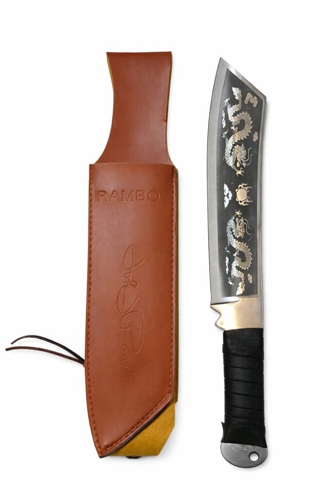 CUCHILLO RAMBO MULTIFUNCIONAL HOJA DRAGONES  42CM CON FUNDA